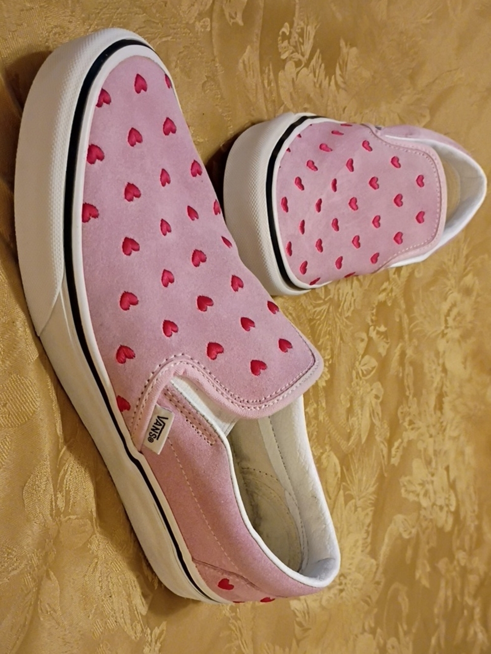 VANS Slip-On Pink Leather Suede with Red Hearts Women's 8.0 Men's 6.5 - Picture 2 of 15